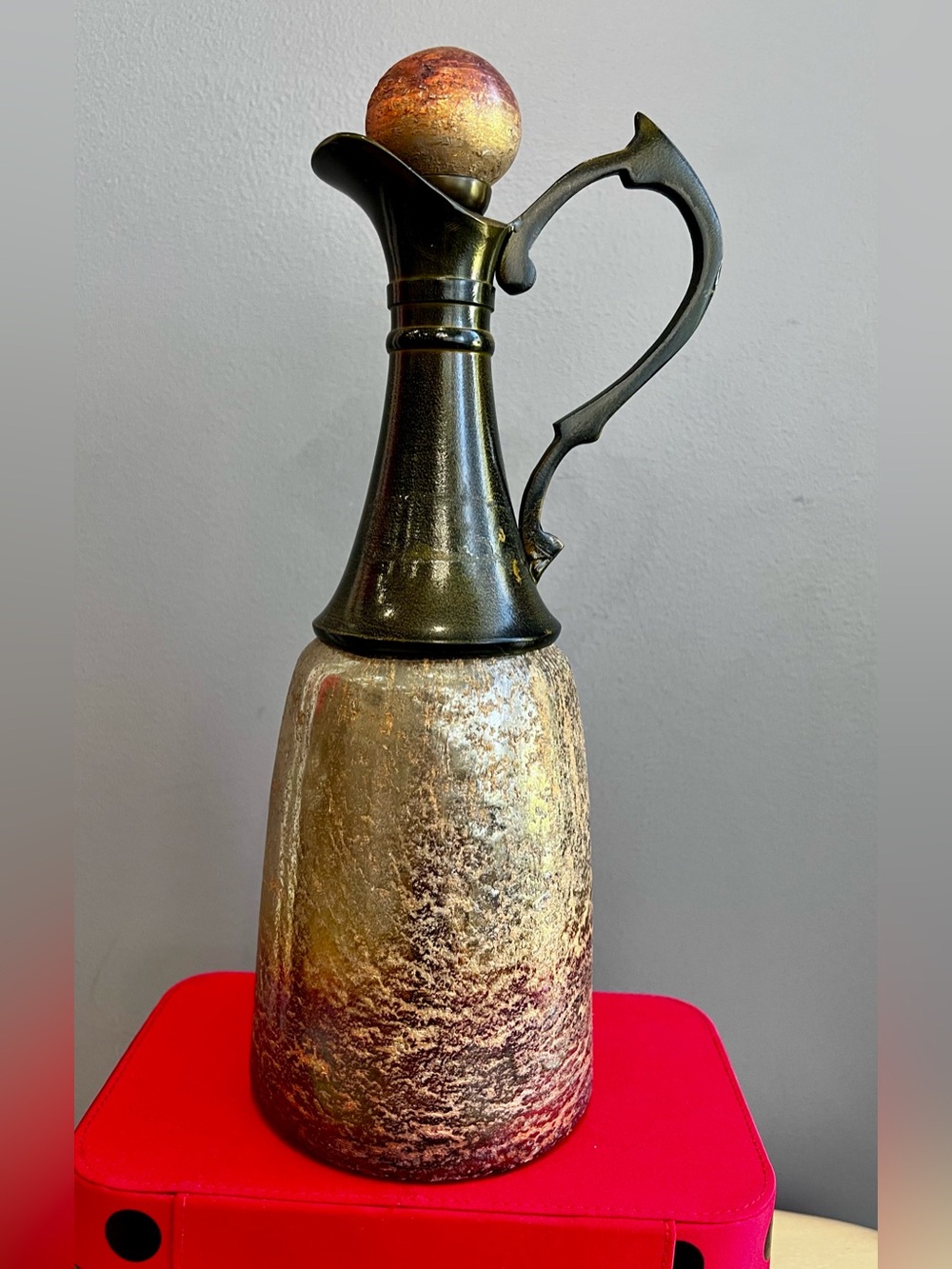 Glass and Metal Old World Decorative Ewer, Pitcher, is NWT